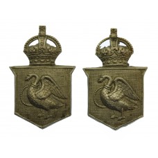 Pair of Buckinghamshire Constabulary White Metal Collar Badges - King's Crown