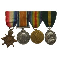 WW1 1914-15 Star, British War Medal, Victory Medal and T.F.E.M. Medal Group of Four - C.S.Mjr. H.H. Spencer, 4th Bn. South Lancashire Regiment