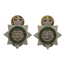 Pair of Royal Parks Constabulary Enamelled Collar Badges - Queen's Crown