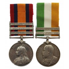 Queen's South Africa Medal (3 Clasps - Orange Free State, Transvaal, Laing's Nek) and King's South Africa Medal (2 Clasps - South Africa 1901, South Africa 1902) - Pte. D. Slyne, South Lancashire Regiment