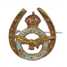 Royal Air Force (R.A.F.) Brass & Enamel Horseshoe Sweetheart Brooch - King's Crown