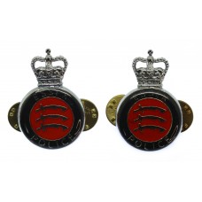 Pair of Essex Constabulary Enamelled Collar Badges - Queen's Crow