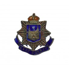 East Surrey Regiment Silver & Enamel Lapel Badge - King's Cro