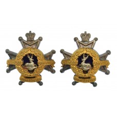 Pair of Notts & Derby Regiment (Sherwood Foresters) Officer's Silvered, Gilt & Enamel Collar Badges - Queen's Crown