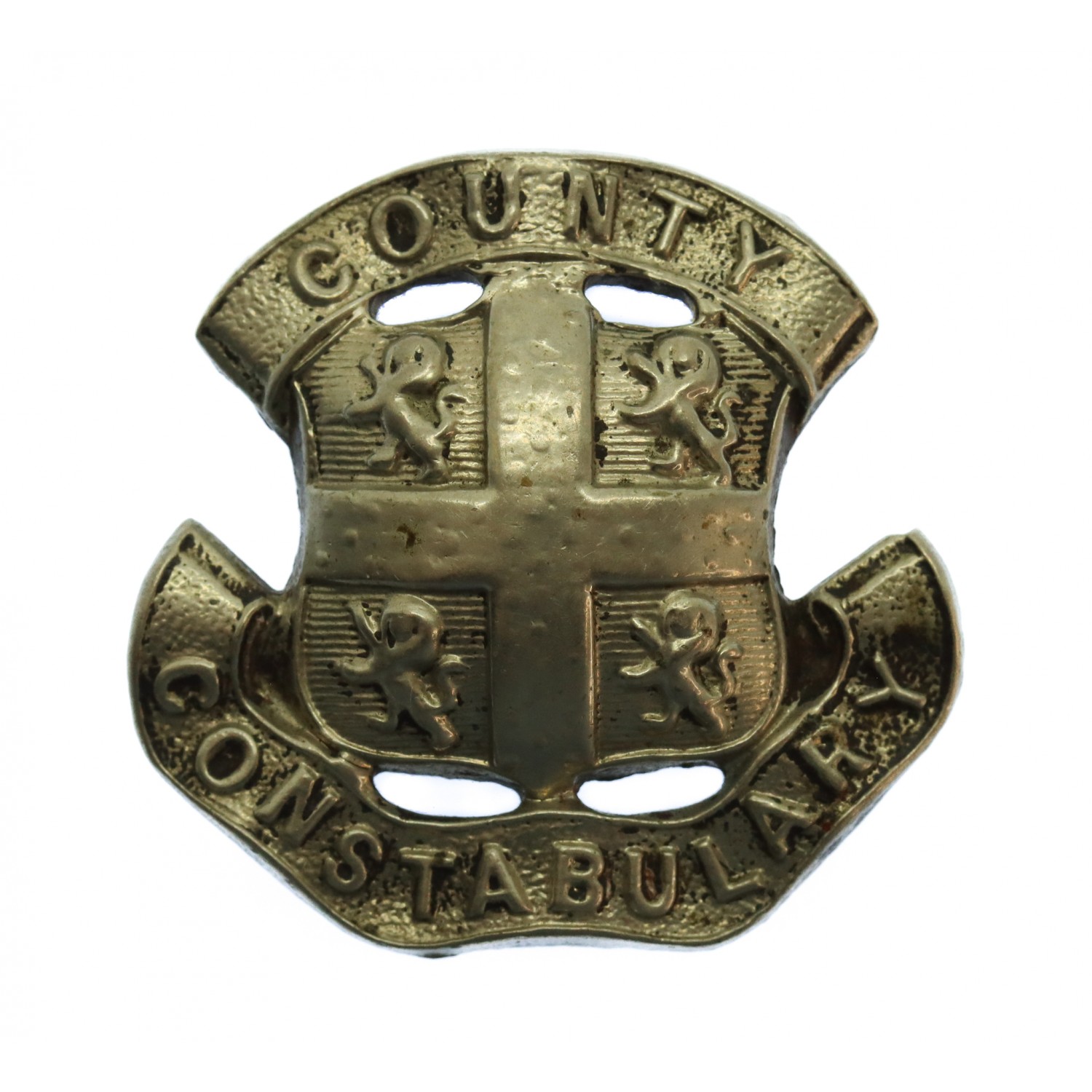 Durham County Constabulary White Metal Coat of Arms Cap Badge