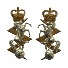 Pair of Royal Electrical & Mechanical Engineers (R.E.M.E.) Bi-Metal Collar Badges - Queen's Crown