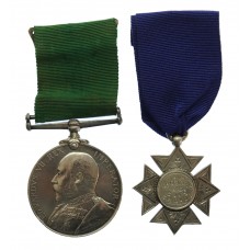 Edward VII Volunteer Long Service Medal with Greenock Coy. Boys Brigade Hallmarked Silver Medal - Sgt. H. Devlin, 1st V.B. Argyll & Sutherland Highlanders
