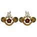 Pair of Loyal Regiment Officer's Silvered, Gilt & Enamelled Collar Badges - Queen's Crown