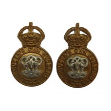 Pair of 7th Queen's Own Hussars Collar Badges - King's Crown