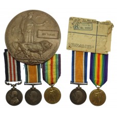 WW1 Military Medal, British War Medal, Victory Medal & Memorial Plaque along with Brothers WW1 Medal Pair - Private / Drummer B. Taylor, 17th (1st South East Lancashire Bantams) Bn. Lancashire Fusiliers - K.I.A.