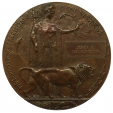 WW1 Memorial Plaque (Death Penny) - Rifleman John Harold Manchester, 5th Bn. King's (Liverpool) Regiment