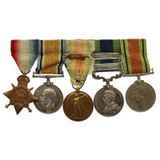 Late Issue WW1 1914 Mons Star, British War Medal, Victory Medal, IGS (Clasps - Waziristan 1919-21, Waziristan 1921-24) and WW2 Defence Medal Group of Five - Gnr. W.A.C. Window, Royal Artillery