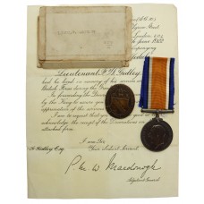 WW1 British War Medal with Box of Issue and Transmittal Document 