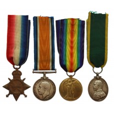 WW1 1914-15 Star, British War Medal, Victory Medal and Territorial Efficiency Medal Group of Four - Pte. J.E. Harrison, Royal Army Medical Corps