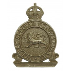 Surrey Special Constabulary White Metal Cap Badge - King's Crown