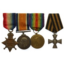 WW1 1914-15 Star, British War Medal, Victory Medal and Russian Cross of St. George, 4th Class - Sgt. A.E. Hawkins, Royal Marine Artillery