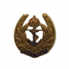 Royal Navy Brass & Enamel Horseshoe Sweetheart Brooch - King'