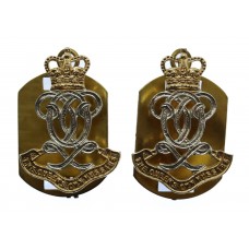 Pair of Queen's Own Hussars Anodised (Staybrite) Collar Badges