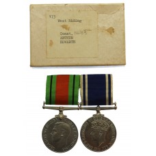 WW2 Defence Medal and George VI Police Long Service & Good Conduct Medal Pair - Constable Arthur Howarth, West Riding Constabulary