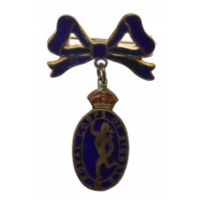 Royal Corps of Signals Brass & Enamel Bow Suspension Sweetheart Brooch - King's Crown