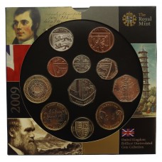 Royal Mint 2009 United Kingdom Brilliant Uncirculated Coin Set with Rare Kew Gardens 50p Coin