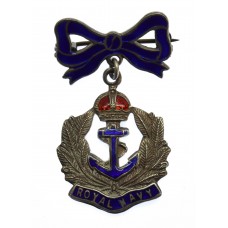 Royal Navy Silver & Enamel Bow Suspension Sweetheart Brooch - King's Crown