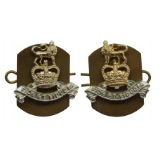 Pair of Royal Army Pay Corps (R.A.P.C.) Anodised (Staybrite) Collar Badges - Queen's Crown