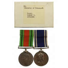 WW2 Defence Medal and EIIR Police Long Service & Good Conduct Medal Pair - Const. Robert V. Goulding, Great Western Railway Police