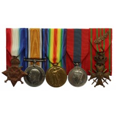 WW1 1914-15 Star Trio, Imperial Service Medal & Belgian Croix