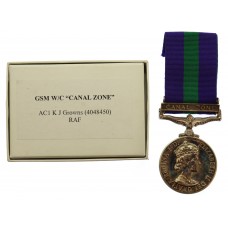 General Service Medal (Clasp - Canal Zone) - AC1 K.J. Growns, Royal Air Force