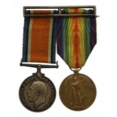 WW1 British War & Victory Medal Pair - Pte. W.H. Fortman, Machine Gun Corps - Wounded