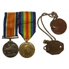 WW1 British War & Victory Medal Pair with Dog Tags - Pte. J. 