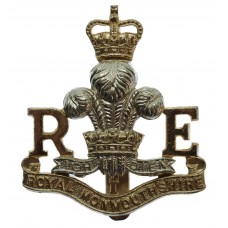 Royal Monmouthshire Royal Engineers Anodised (Staybrite) Cap Badge - Queen's Crown