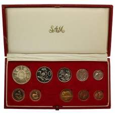 South Africa Mint 1974 Proof 10 Coin Set (Inc. Gold 2 Rand and 1 Rand Coins)