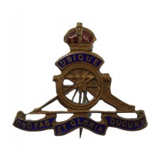 Royal Artillery Brass & Enamel Sweetheart Brooch - King's Crown