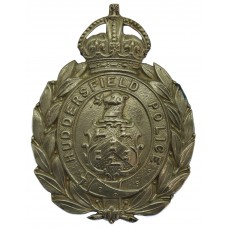 Huddersfield Police White Metal Wreath Helmet Plate - King's Crown