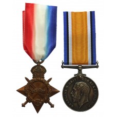 WW1 1914-15 Star and British War Medal - Pte. J. McCann, 6th Bn. East Lancashire Regiment - Wounded
