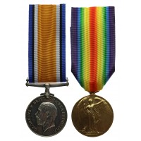 WW1 British War & Victory Medal Pair - Pte. J. Robinson, Machine Gun Corps - Accidentally Wounded