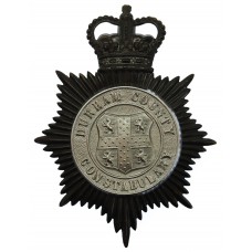 Durham County  Constabulary Black & Chrome Helmet Plate - Queen's Crown