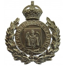 Bedford Borough Police White Metal Wreath Helmet Plate - King's Crown