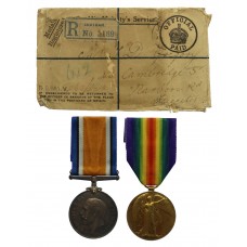 WW1 British War & Victory Medal Pair with Envelope - Pte. T.D