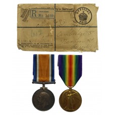 WW1 British War & Victory Medal Pair with Envelope - Pte. T.D. Gregory, Durham Light Infantry