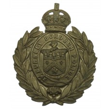 Burnley Borough Police Small White Metal Wreath Helmet Plate - Ki