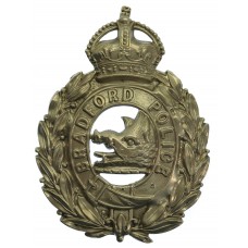 Bradford City Police White Metal Wreath Helmet Plate - King's Crown