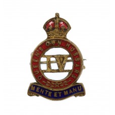 4th Queen's Own Hussars Enamelled Sweetheart Brooch/Lapel Badge - King's Crown