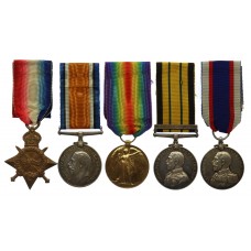 WW1 1914-15 Star Trio, Africa General Service Medal (Clasp - Somaliland 1920) and RFR Long Service & Good Conduct Medal Group of Five - Leading Seaman F.E. Wright, Royal Navy & Royal Fleet Reserve
