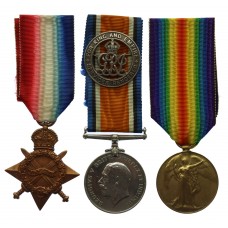 WW1 1914-15 Star Medal Trio - Pte. H. Gates, Hampshire Regiment - Wounded