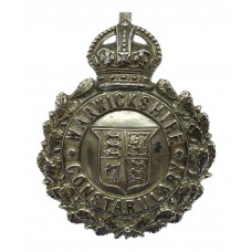Warwickshire Constabulary Small Chrome Wreath Helmet Plate - King's Crown