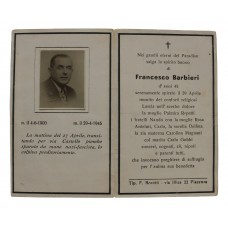 WW2 Italian Resistance Member Death Card - Francesco Barbieri