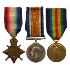 WW1 1914-15 Star Medal Trio - Pte. W.D. Perry, 13th (West Ham) Bn. Essex Regiment